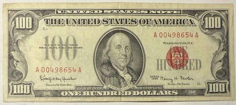 $100 Red Seal 1966 Fowler US Note