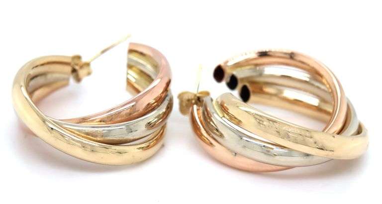 14kt tri color gold hoops