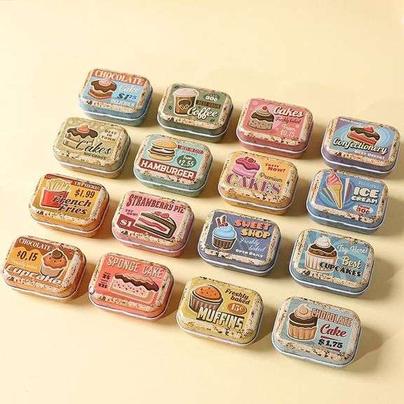 Lot of 8 Mini Metal Containers with Lids