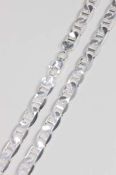 Sterling Silver Flat Marina Link Chain 10mm 925 Italy Anchor Mariner Necklace 24"