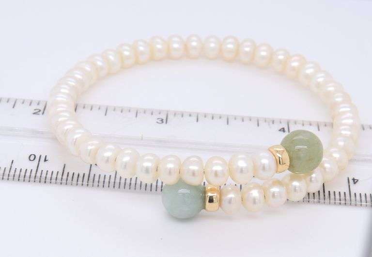White Fresh Water Pearl and Jade Bypass Bracelet