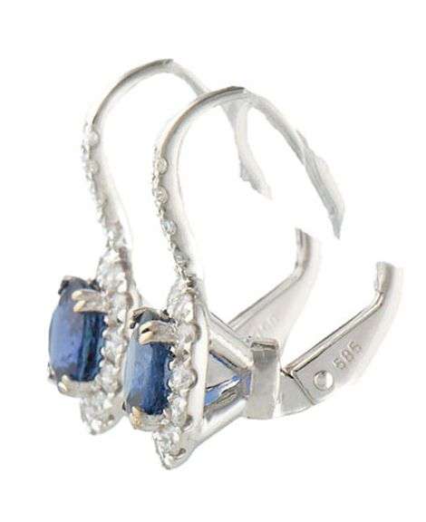 1.96ctw Sapphire and 0.54ctw Diamond Halo Lever Back Earrings in 18K