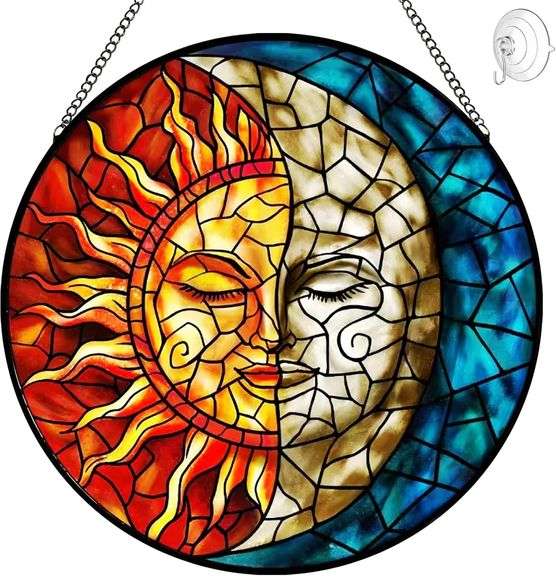 Handmade Stained Glass Sun & Moon Suncatcher