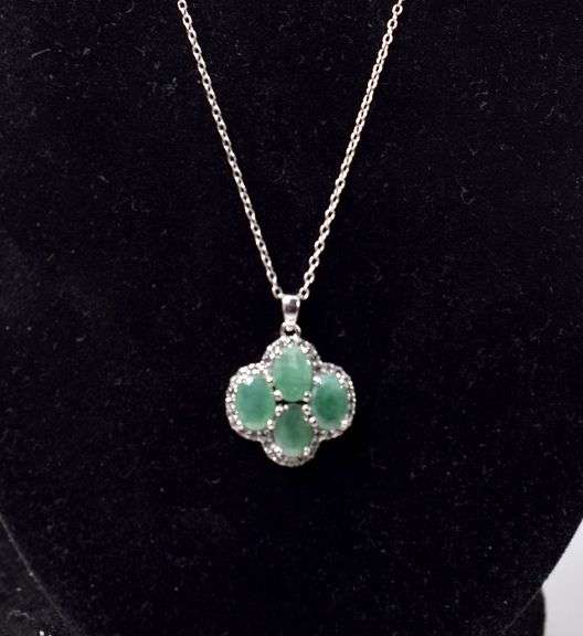 Emerald and CZ Gemstone Pendant Necklace in Sterling Silver