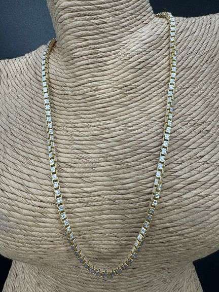 Italian Sterling Silver 925 Fancy Two Tone Diamond Cut Box Chain 16" Necklace 24k Gold Plating