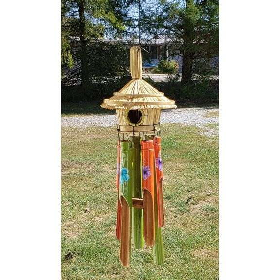 Bamboo Wind Chimes with Birdhouse Top