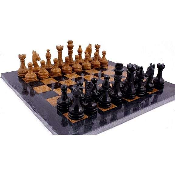 Black and Golden Marble Chess Set with Hand-Polished Pieces