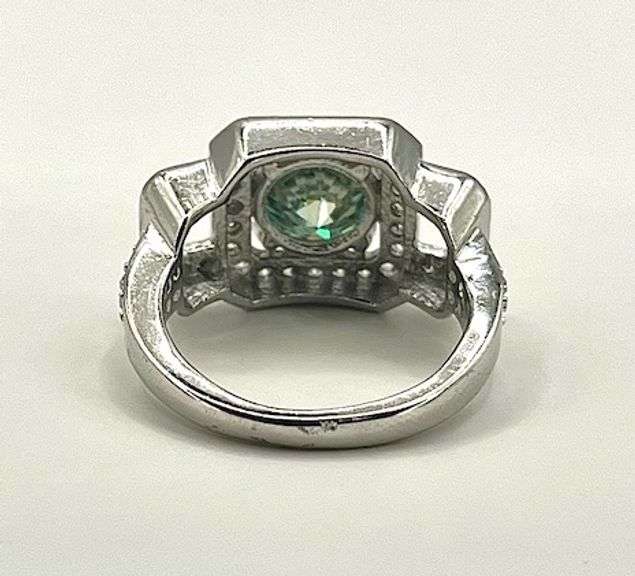 14 K White Gold Plate Dazzling 3.65 Ct Paraiba Green  Fire Moissanite Ring