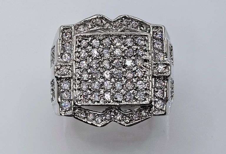 Men's 14 Kt White Gold Plate 5.75 Cttw. Lab Simulated Diamond Ring.