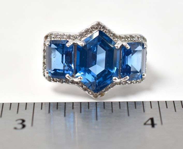 Blue Topaz and CZ Gemstone Ring in Sterling Silver