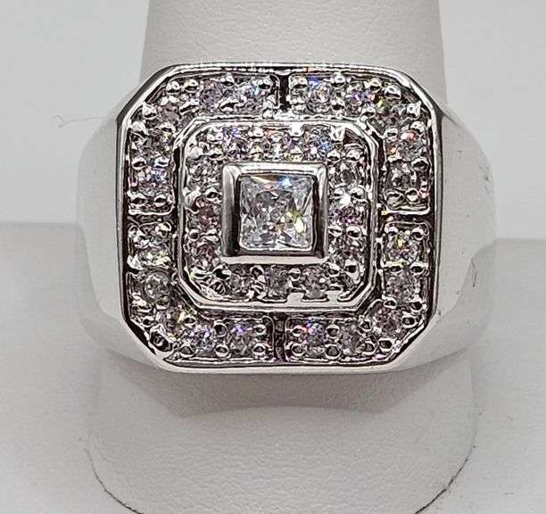 Men's  Sparkling 14 Kt White Gold Plate 7.25 Cttw Lab Simulated Diamond Ring