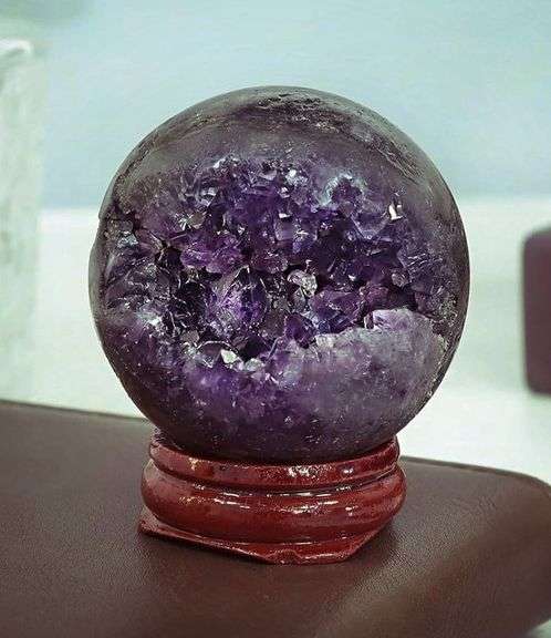 Amethyst Geode Crystal Ball with Wooden Stand