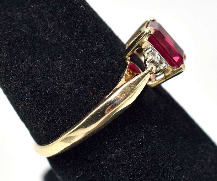 Wonderful Synthetic Ruby Ring in 10K Yellow Gold