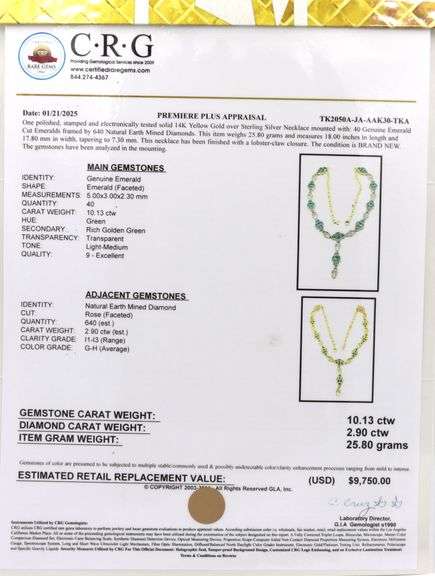 Mesmerizing Brand New European 10.13CTW Emerald Cut Emeralds & 2.90CTW Diamond Necklace in 14K Yello