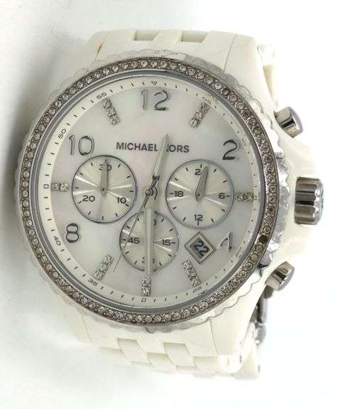 Michael Kors mother of pearl crystal dial quartz watch
