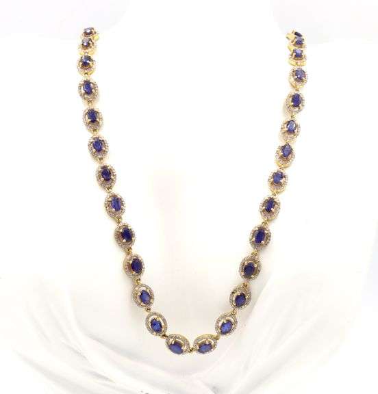 Darling 18.65 Oval Shaped Emerald-Cut Blue Sapphire & 4.07CTW Diamonds Necklace in 14K Yellow Gold O