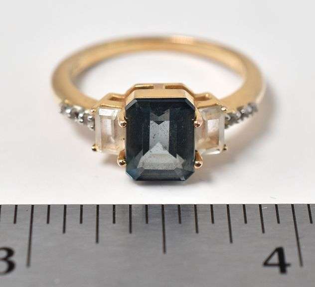 Blue Sapphire and CZ Gemstone Ring in Vermeil Sterling Silver