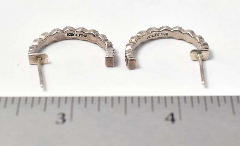 Marcasite Gemstone J-Hoop Earrings in Sterling Silver