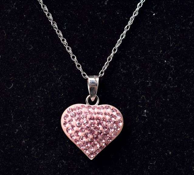 Pink CZ Gemstone Heart Pendant Necklace in Sterling Silver
