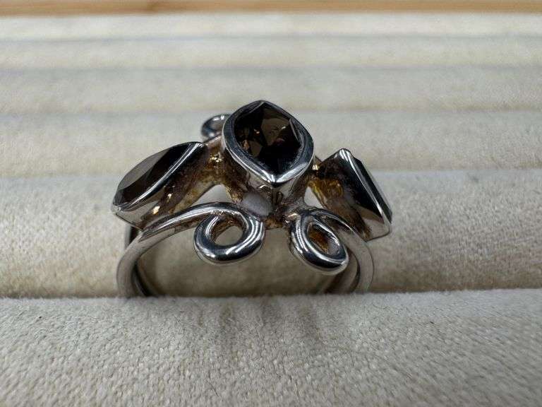 Sterling Silver Smoky Quartz Gemstone Ring Size 8