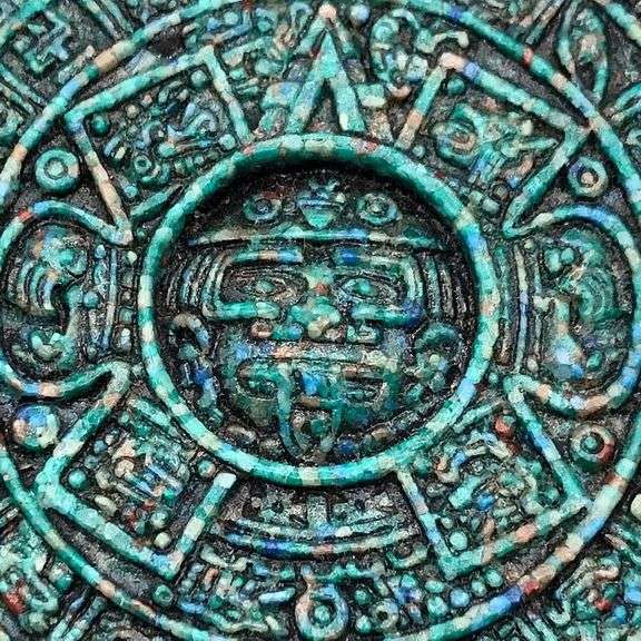 Green Malachite Aztec Calendar Teotihuacan Stone