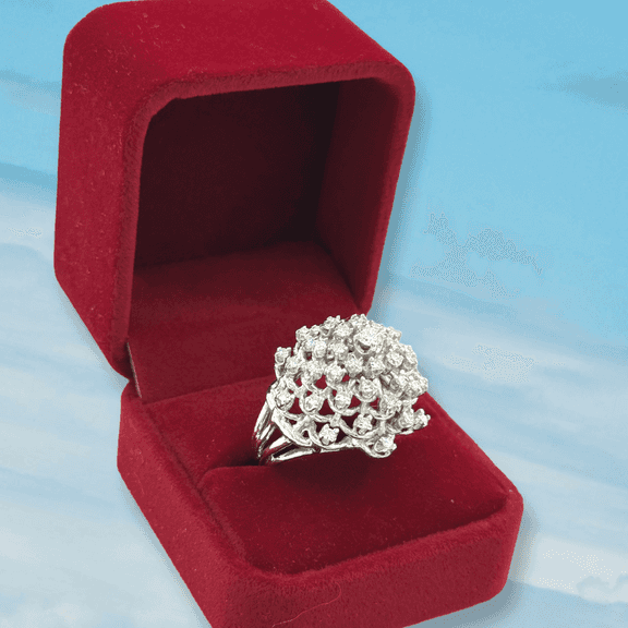 Vintage White Gold Diamond Cluster Ring