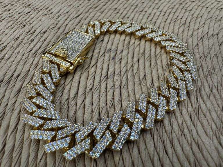 Gold Plated 925 Sterling Silver CZ Encrusted Square Miami Cuban Bracelet 11.0mm 7"