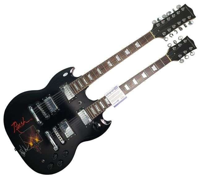 Rush Alex Lifeson Signed Custom Graphics Double Neck Guitar Exact Proof ACOA