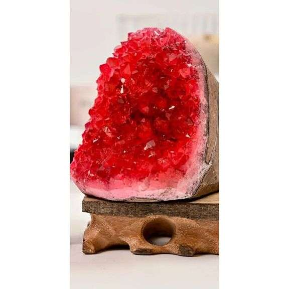 Polished Edge Natural Stone Red Crystal Geode