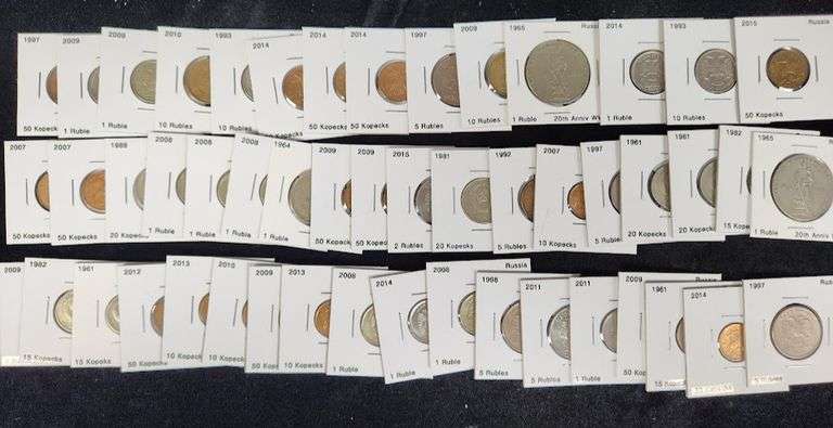 Lot of 50 Russian Coin In Cardboard Holders