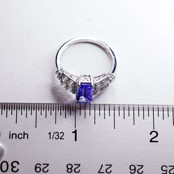 Platinum 1.64ct. retangular cut Tanzanite and Diamond Ring