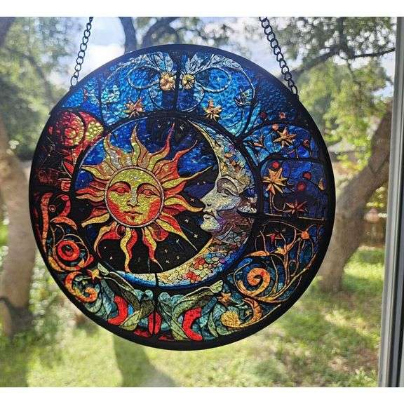 Hand-Painted Stained Glass Sun & Moon Suncatcher