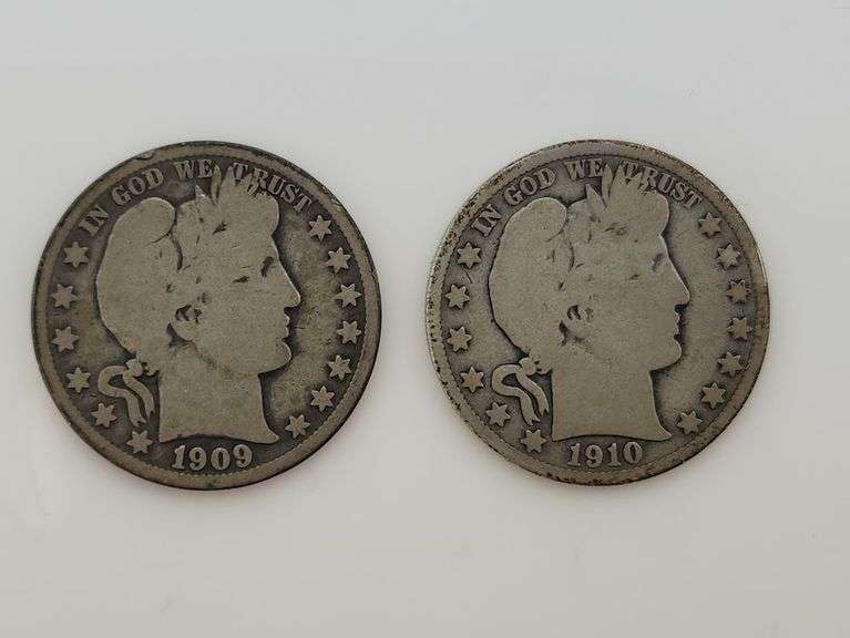 1909 O & 1910 Barber Half Dollar, Circulated