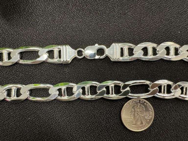 Sterling Silver 13.5mm Figaro Figarucci Chain Mariner Link 925 Italy Necklace 24"