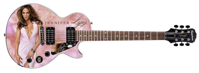 Jennifer Lopez Signed Custom Epiphone "Pink Dress Godess" Graphics Guitar ACOA