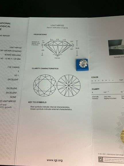 CERTIFIED 7.02 CARAT LAB GROWN DIAMOND