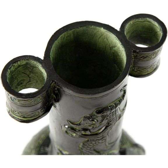 Lost-Wax Casting Metal Vase with Dragon and Bird Patterns