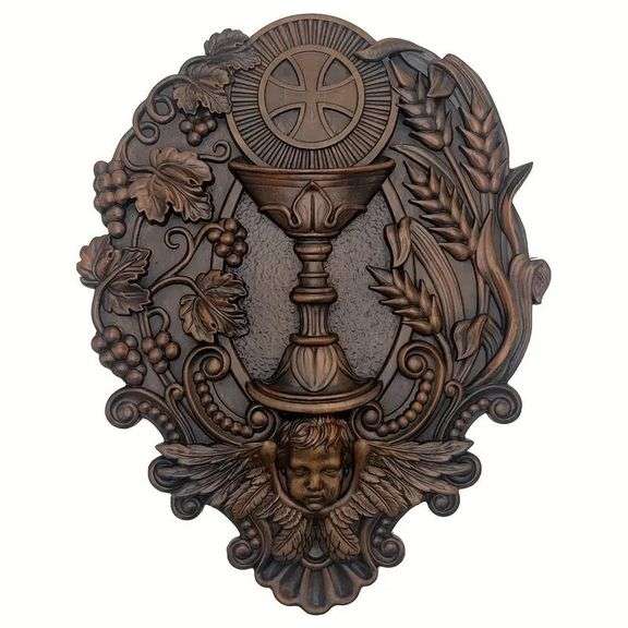 Hand-Carved Wooden The Sacrament Wall Plaque