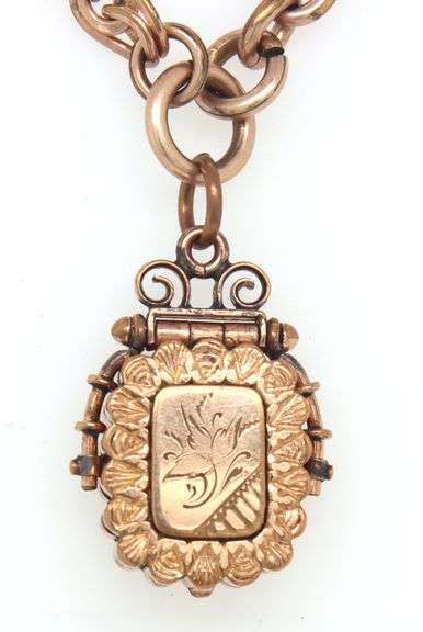Antique Gold Filled Watch Chain with Locket Fob
