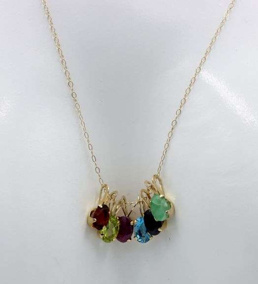 14kt Yellow gold multi color gemstone pendant on chain