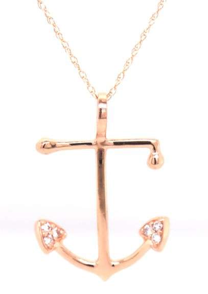 14kt Yellow gold diamond accent Anchor pendant on chain