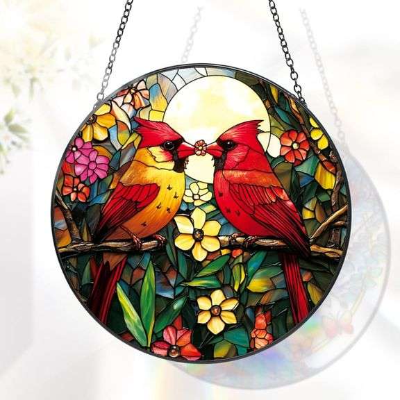 Red Bird Cardinal Stained Glass Suncatcher