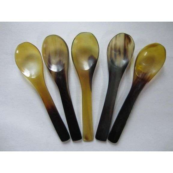 Lot of 5 Handmade Ox Horn Spoons