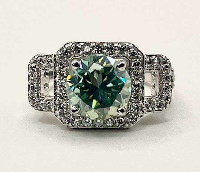 14 K White Gold Plate Dazzling 3.65 Ct Paraiba Green  Fire Moissanite Ring