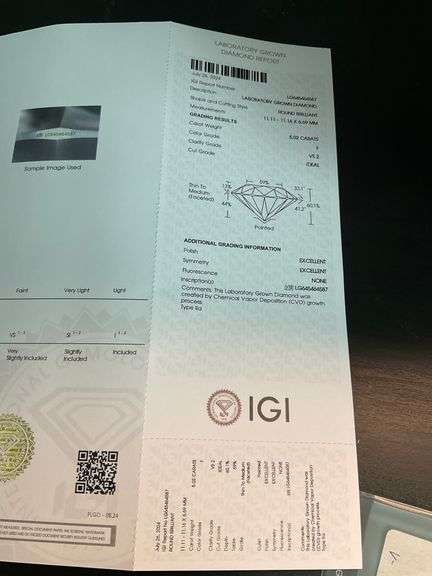 Certified 5.02 Carat Round Brilliant  Cut Lab Grown Diamond