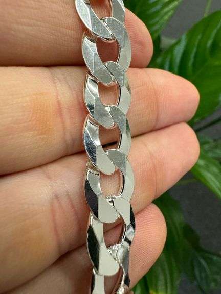 Men's 11.5mm Solid .925 Sterling Silver Flat Curb Chain Link Italy Bracelet 8" inch