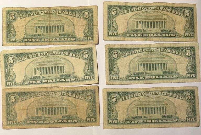6 1953 Circulated Red Seal US Notes