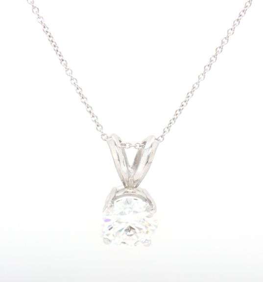 14kt White gold 1ctw round brilliant cut moissanite solitaire pendant on chain