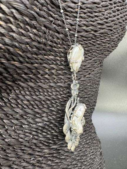 Oxidized Sterling Silver 925 20" Necklace & Pendant with Freshwater Pearls Custom Piece