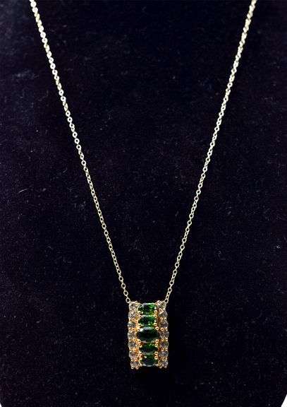 Emerald and Green Amethyst Gemstone Pendant Necklace in Vermeil Sterling Silver